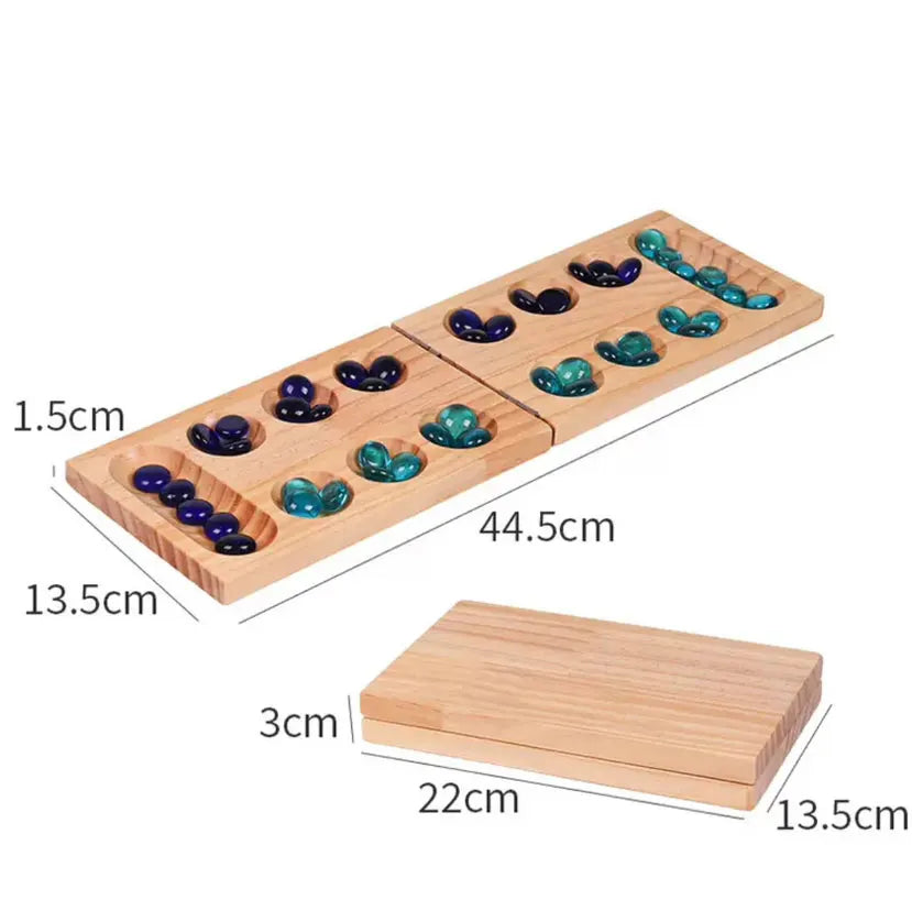 Foldable Mancala Board Game - Fun Classic Table Game with Wooden Board for Adults & Kids