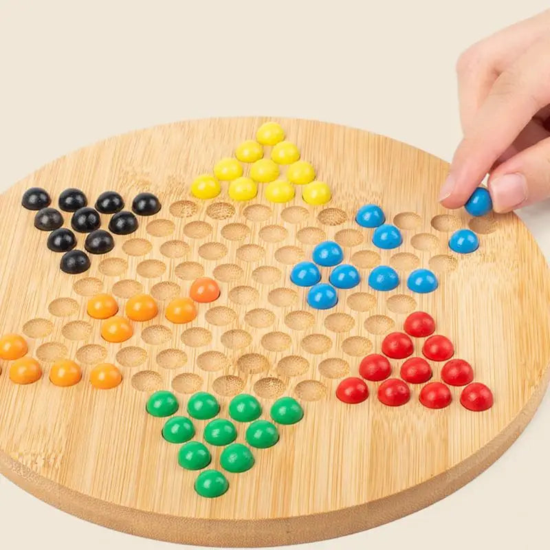 Chinese Checkers Game Set Wood Beads Chinese Checkers Plate Strategy Puzzle Family Board Game For Boys Girls Friends