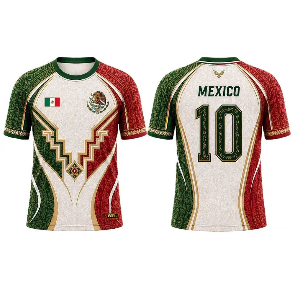 Mexican Flag with Aztec Pattern 3D Print Sports Quick-dry Breatha Men T-shirt Outdoor Clubs Team Training Parent-child Clothing