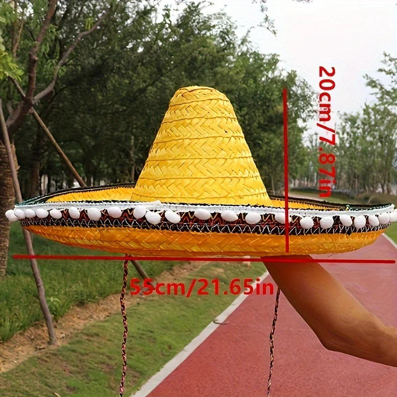 Mexican Sun Hat, Straw Hat with Wide Brim, Suitable for Decoration and Gifts at Festivals, Carnivals, Summer Mexican Parties.
