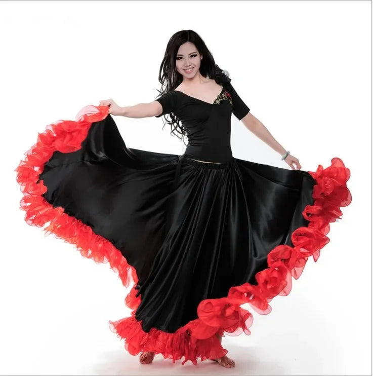 Red color Flwomen vestido flamenco 180-720 Degree amenco Dance Skirt gold Coin spanish Dancing performance Costume