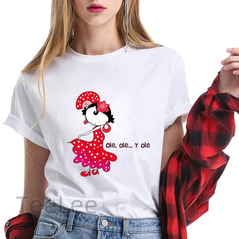 Flamenco T-shirt trends for women's clothing, summer short-sleeved printed graphics, travel ladies, Y2k top T-shirt, T-shirt