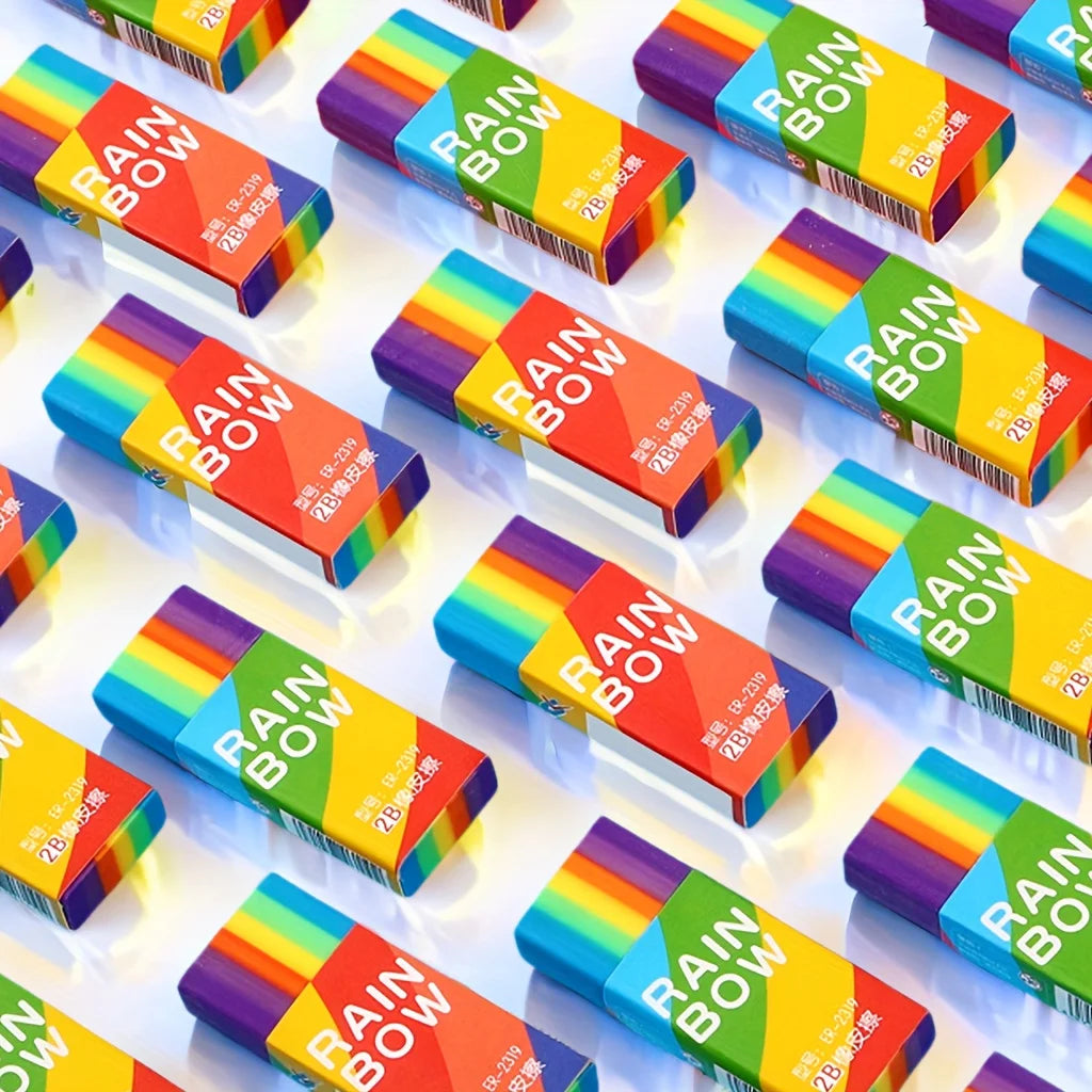 20-Pack Rainbow 2B Pencil Erasers Soft PVC Material Non-Feathered for Writing Drawing - Stationery Office Study Supplies