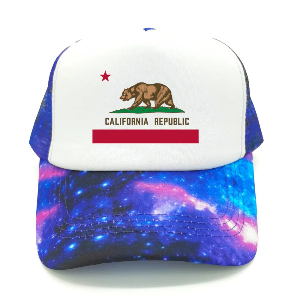 California Cap Men Cool Bear California Flag Trucker Hat Hip Hop Baseball Caps Cool Summer Mesh Dad Caps Gift