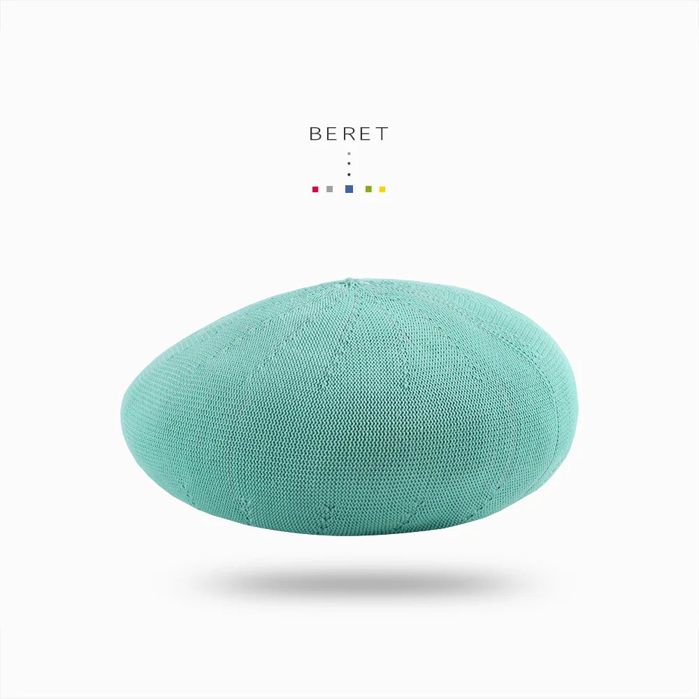 Beret Hat Women Spring Summer Hats For Women Retro Knitted Painter Cap Casual Trendy Design Solid Breathable Thin Cap Female New