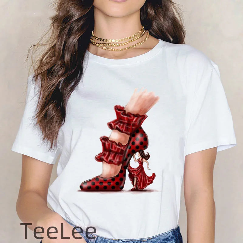 Spanish Dance T Shirt Print Flamenco Flamenca Women T-shirt Casual Short Sleeve Tee Girl Summer Clothes Fashion Female Tops