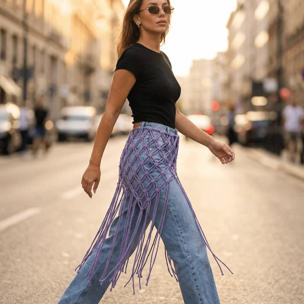 Handwoven Mesh Tassel Waist Belt Woven Ethnic Ancient Waist Decoration Versatile Adjustable Belted Skirt Women's Fashion
