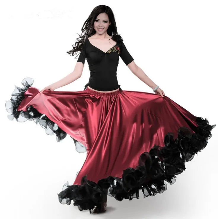 Red color Flwomen vestido flamenco 180-720 Degree amenco Dance Skirt gold Coin spanish Dancing performance Costume