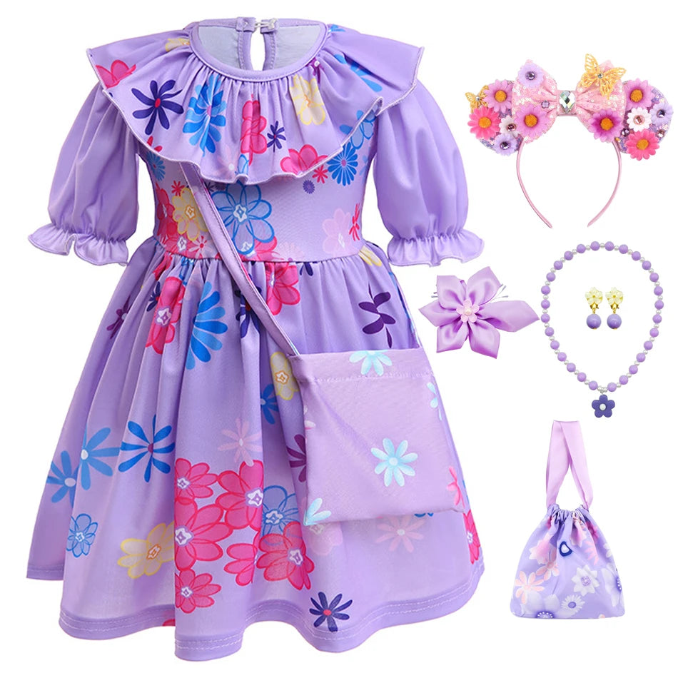 Baby Girls Encanto Mirabel Isabela Madrigal Dress Kids Short Sleeve Clothes Children Dolores Luisa Pepa Princess Cosplay Costume