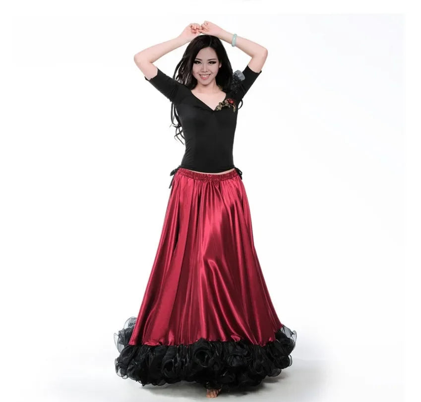 Red color Flwomen vestido flamenco 180-720 Degree amenco Dance Skirt gold Coin spanish Dancing performance Costume