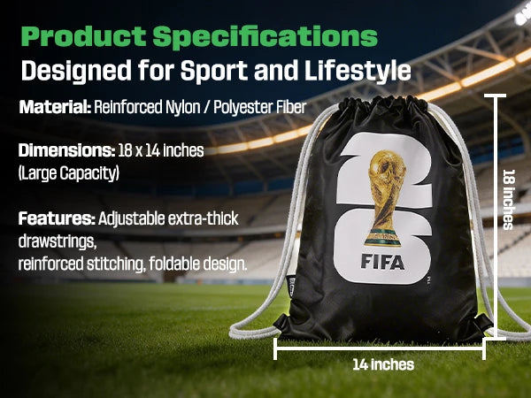 FIFA 2026 Official Licensed Waterproof Drawstring Bag,Lightweight Durable Gym Backpack for Sports Training Gym Sack Football Fan