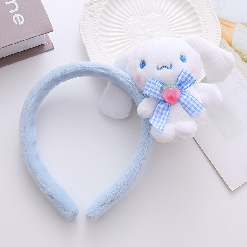 Kawaii Hair Band Sanrio My Melody Kuromi Cinnamoroll Pompom Purin Hair Accessories Anime Cute Cartoon Plush Headdress Girls Gift