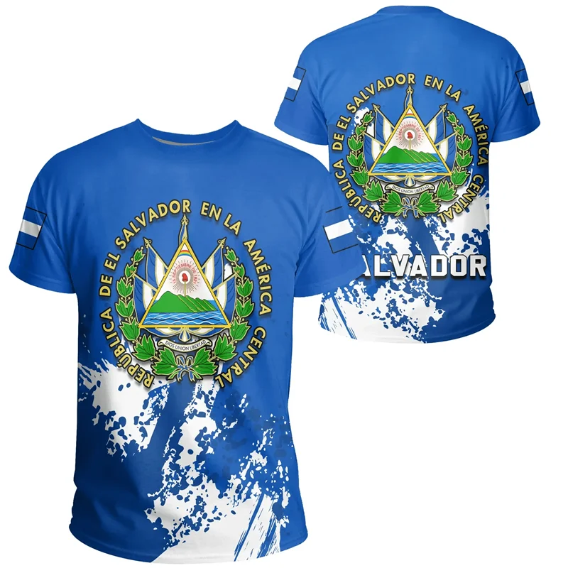 El Salvador Flag 3D Printed T Shirt For Men Outdoor Sports T-shirt Tracksuits Tops Summer Short Sleeves Oversized Tee Shirts