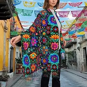 Mexican Vintage Flroal Shawl Wrap Scarf Rebozos Mexicanos Mexican Dress for Women Soft Warm