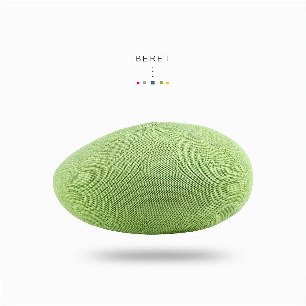 Beret Hat Women Spring Summer Hats For Women Retro Knitted Painter Cap Casual Trendy Design Solid Breathable Thin Cap Female New