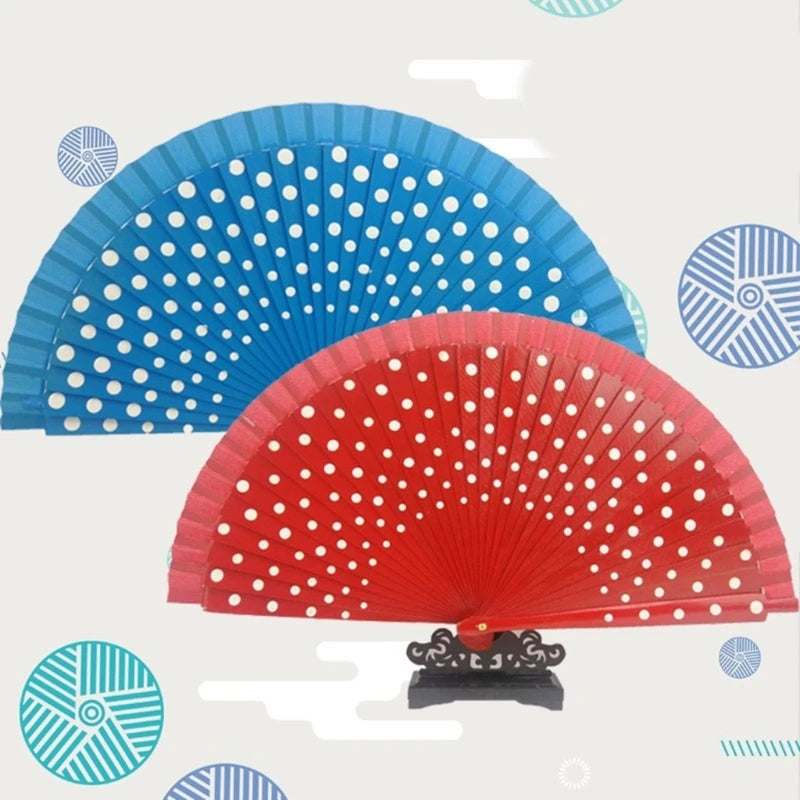 Flamenco Spanish Folding Fan Dots Pattern Modern Classical Vintage Hand Fan