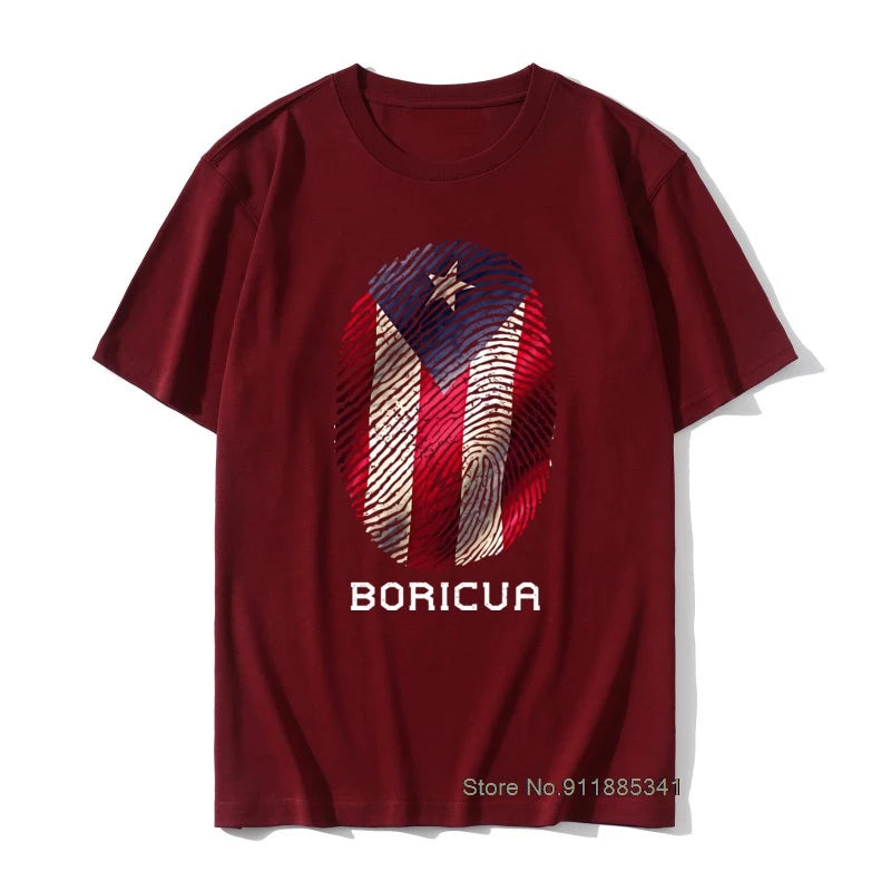 Puerto Rico Gifts T-shirt Men Flag T Shirt Fingerprint Tops Tees Vintage Striped Tshirts Summer 100% Cotton Cute Black Red