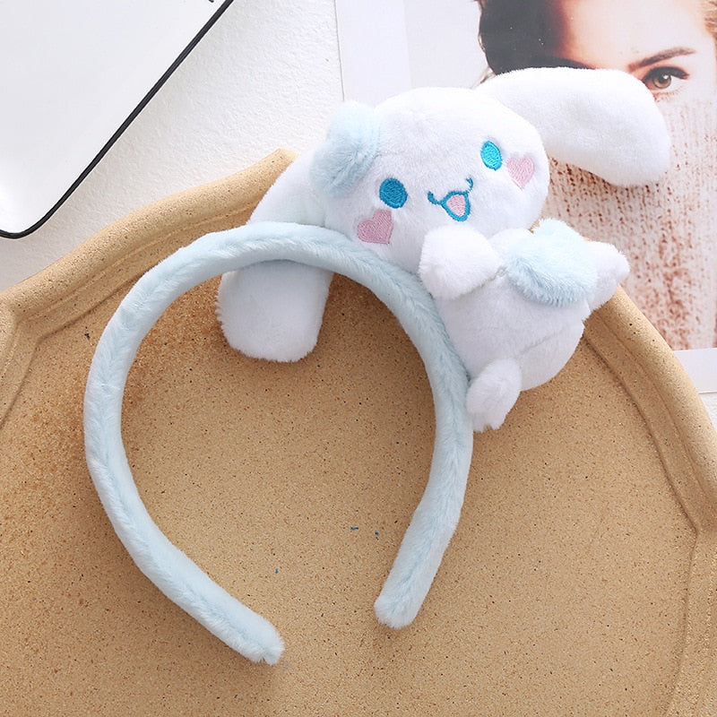 Kawaii Hair Band Sanrio My Melody Kuromi Cinnamoroll Pompom Purin Hair Accessories Anime Cute Cartoon Plush Headdress Girls Gift