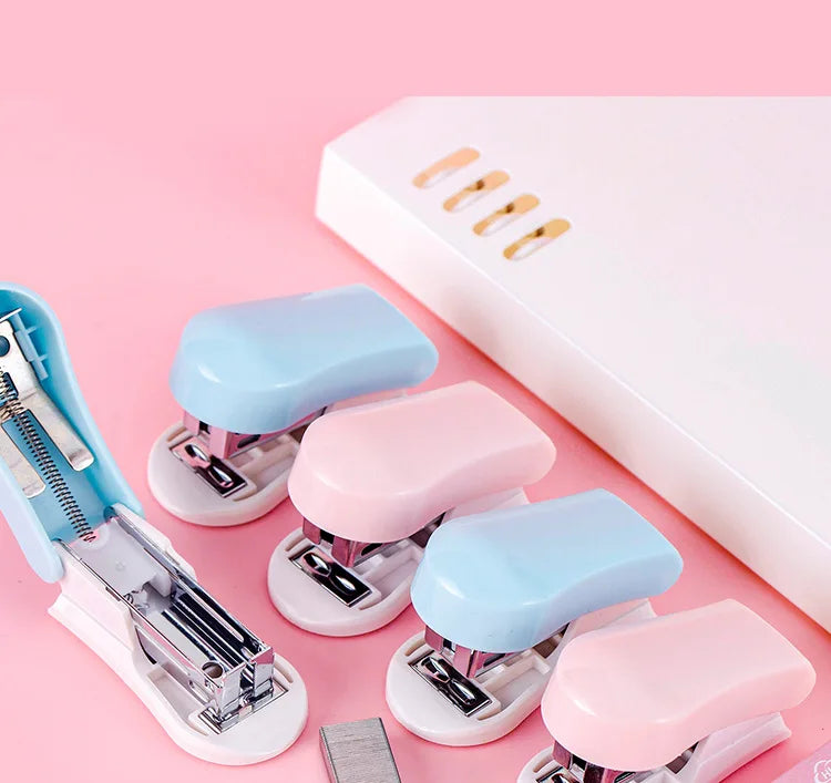 Office School Supplies Mini Small Stapler Student Cartoon Portable Test Paper Binding Machine Multi Functional Kawai Stationery