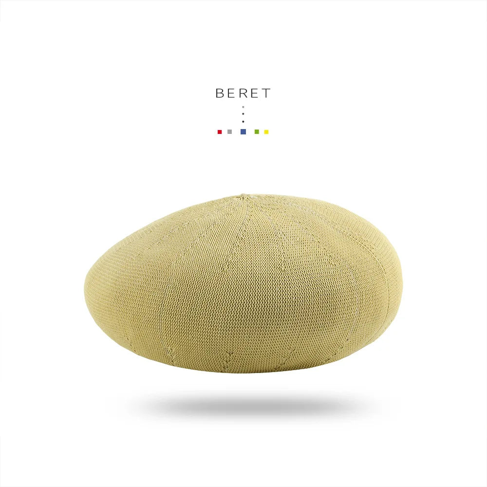 Beret Hat Women Spring Summer Hats For Women Retro Knitted Painter Cap Casual Trendy Design Solid Breathable Thin Cap Female New