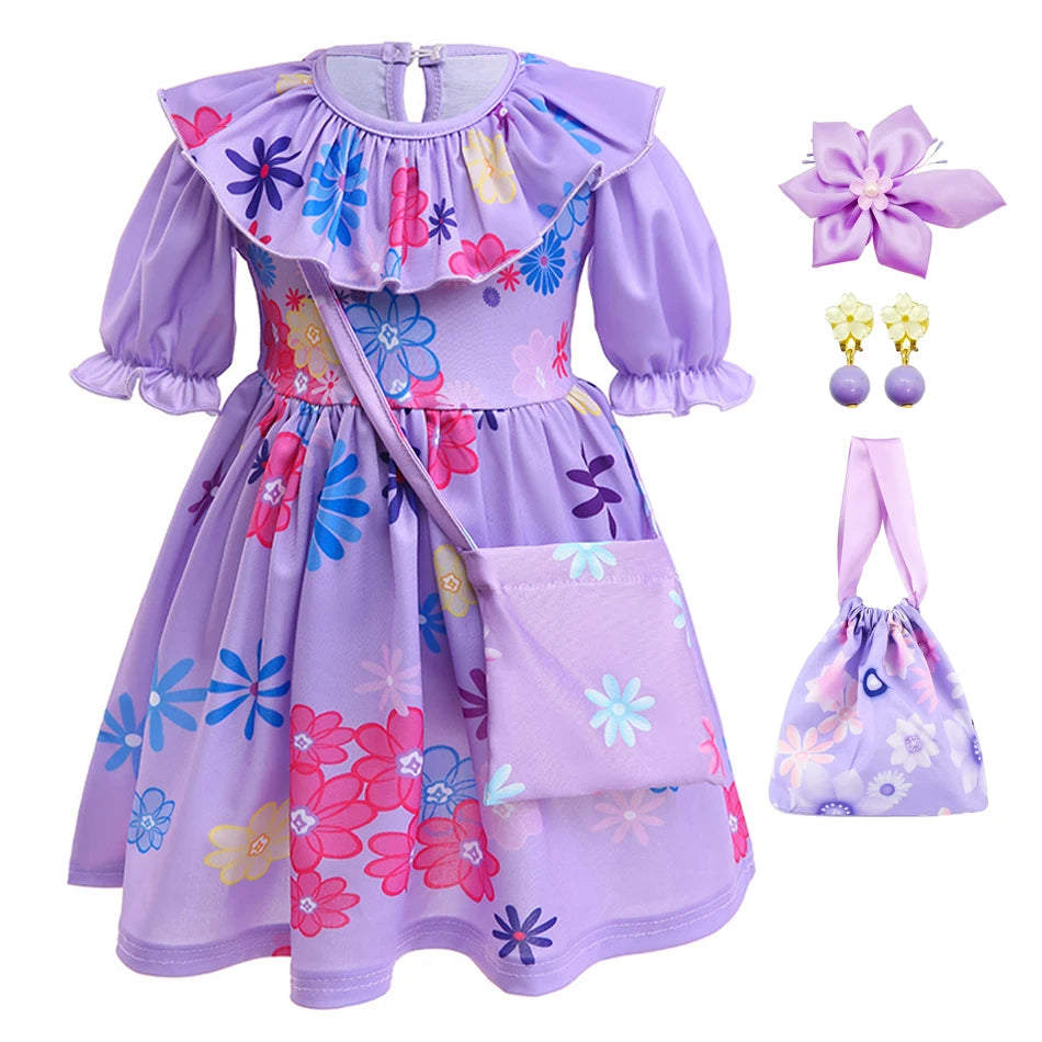 Baby Girls Encanto Mirabel Isabela Madrigal Dress Kids Short Sleeve Clothes Children Dolores Luisa Pepa Princess Cosplay Costume