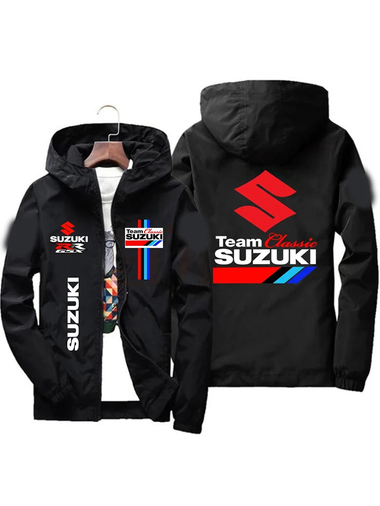 Men's New Suzuki Racing Team Hooded Zipper Jacket Spring Autumn Waterproof Windbreaker Casual Fashion Outdoor Sportswear