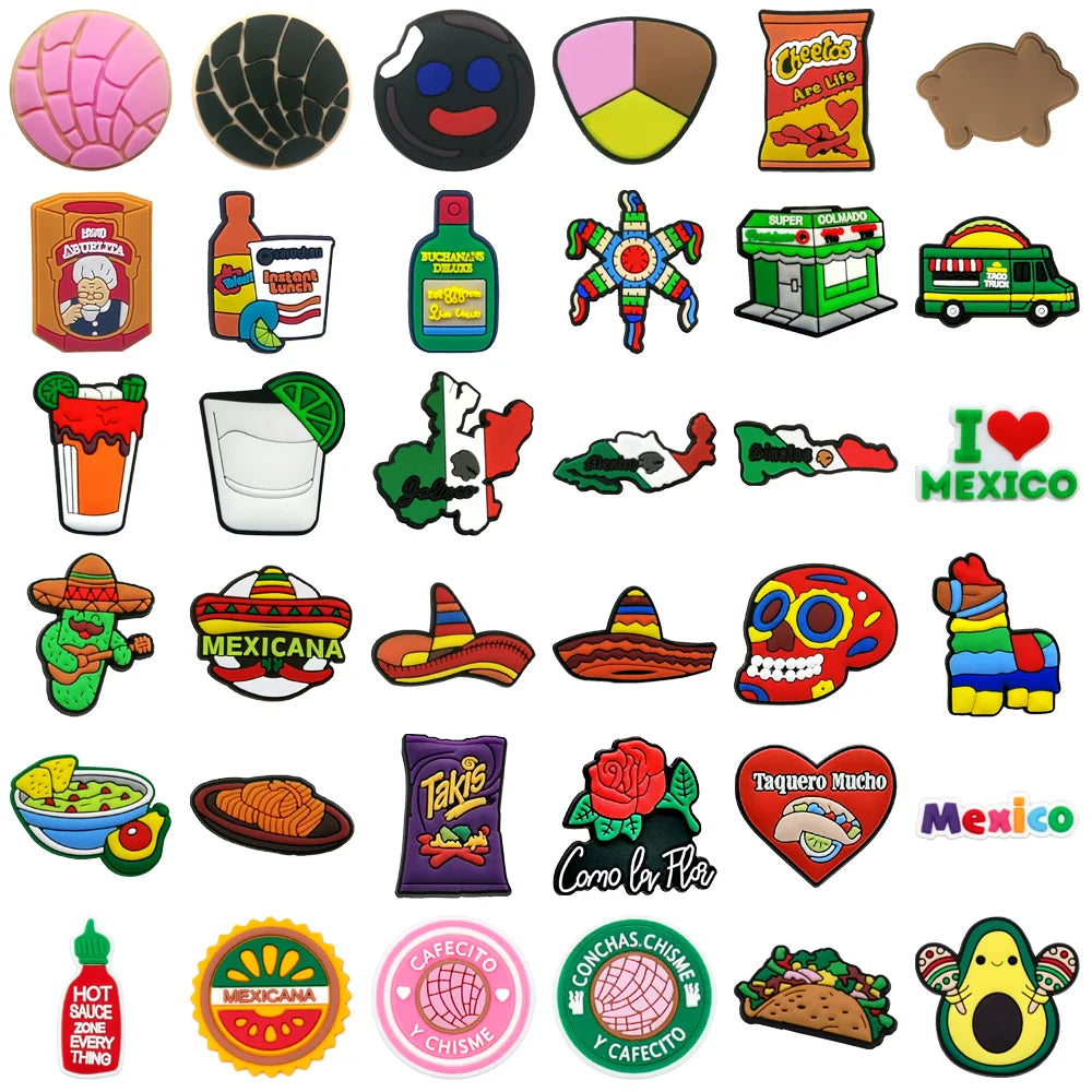 1–36PCS Shoe Charms Mexican Style Accessories,Mexican Snack-Themed Charms for Shoes,Map Food Truck Sandal Decorations