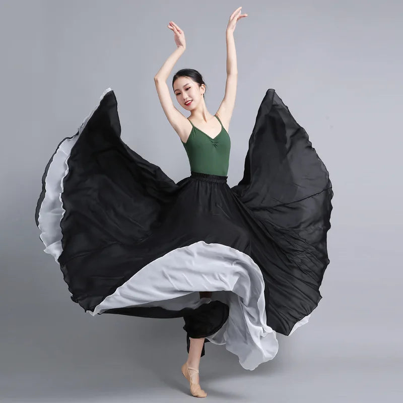 Flamenco Chiffon 720 Degrees Dance Skirt For Women Solid Color Long Dancer Practice Wear Skirts Chinese Style Skirt With Big Hem