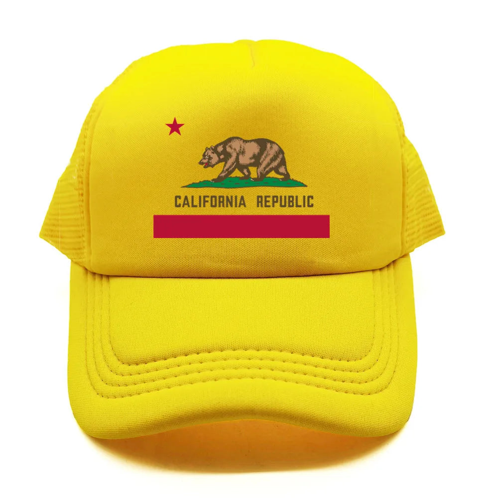 California Cap Men Cool Bear California Flag Trucker Hat Hip Hop Baseball Caps Cool Summer Mesh Dad Caps Gift