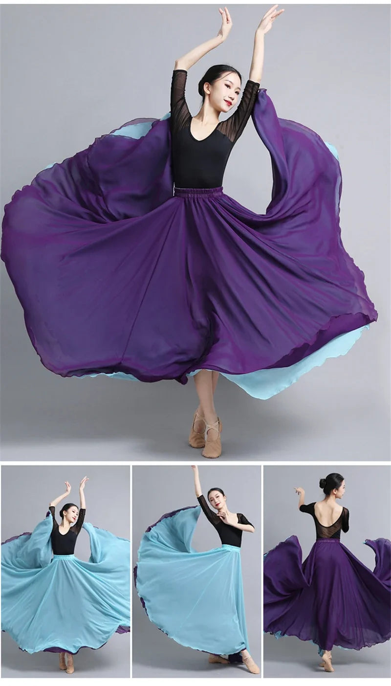 Flamenco Chiffon 720 Degrees Dance Skirt For Women Solid Color Long Dancer Practice Wear Skirts Chinese Style Skirt With Big Hem
