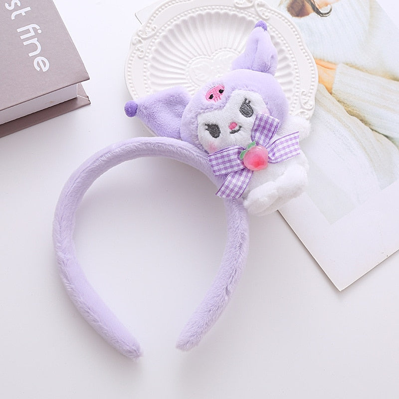 Kawaii Hair Band Sanrio My Melody Kuromi Cinnamoroll Pompom Purin Hair Accessories Anime Cute Cartoon Plush Headdress Girls Gift