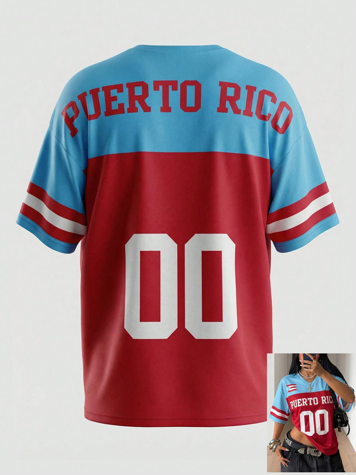 Red and Blue Retro Puerto Rico Style 23 Sports Jersey T Shirt Summer Short Sleeve Loose Fit Sporty Stylish Y2K Women Tops Tee