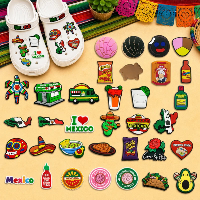 1–36PCS Shoe Charms Mexican Style Accessories,Mexican Snack-Themed Charms for Shoes,Map Food Truck Sandal Decorations
