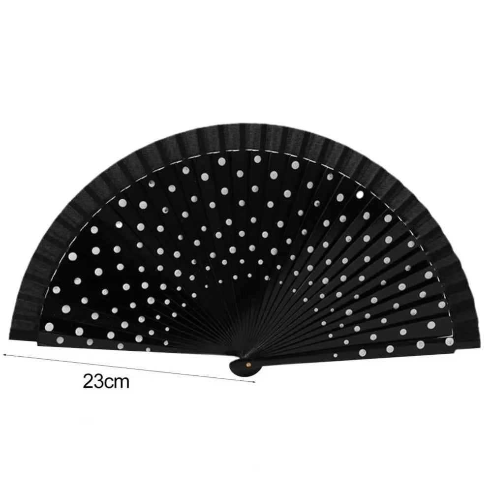 Elegant Accessory Wood Flamenco Fan Handheld Classical Spanish Fan Dots Pattern Decorative Hand Fan Dance Parties