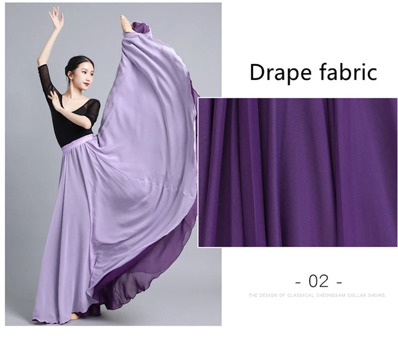 Flamenco Chiffon 720 Degrees Dance Skirt For Women Solid Color Long Dancer Practice Wear Skirts Chinese Style Skirt With Big Hem