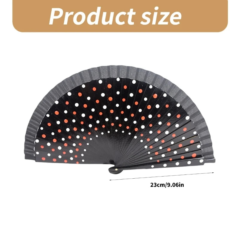 Flamenco Spanish Folding Fan Dots Pattern Modern Classical Vintage Hand Fan