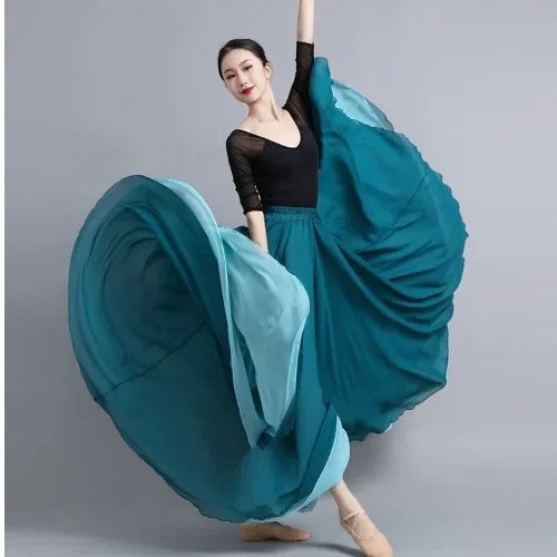Flamenco Chiffon 720 Degrees Dance Skirt For Women Solid Color Long Dancer Practice Wear Skirts Chinese Style Skirt With Big Hem