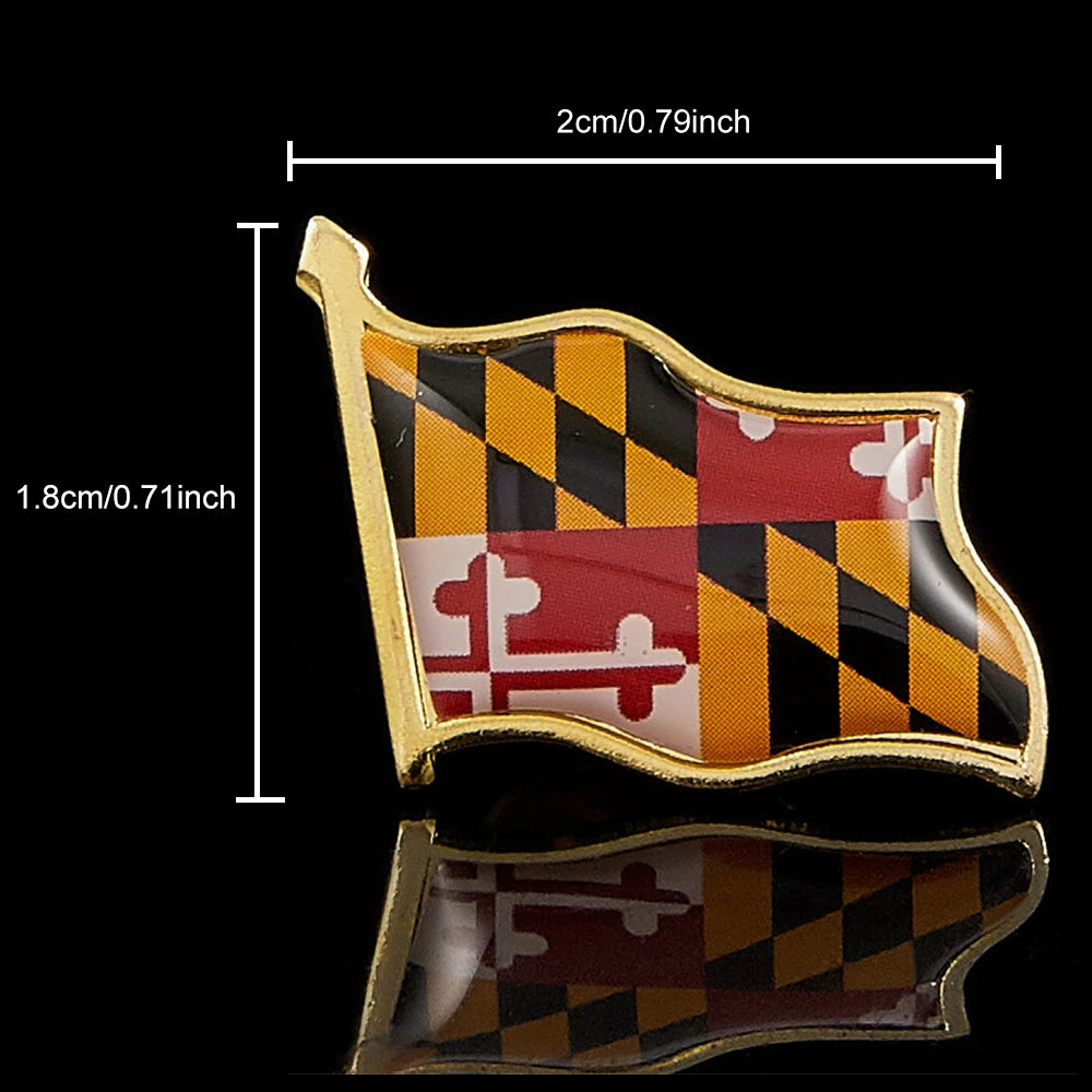 Maryland State Of USA Flag Pattern Gold Plated Brooch American Lapel Pins For Backpack Casual Clothing Fashion Decoration