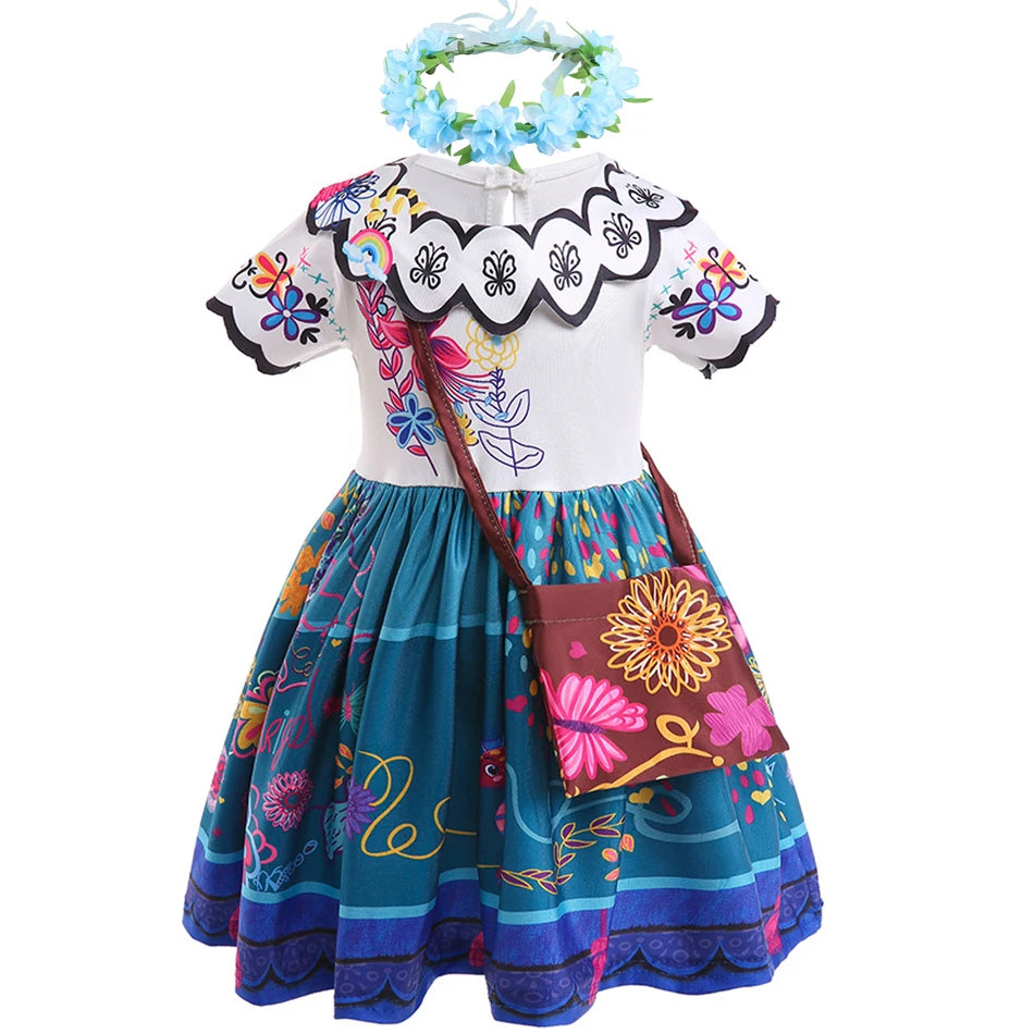 Baby Girls Encanto Mirabel Isabela Madrigal Dress Kids Short Sleeve Clothes Children Dolores Luisa Pepa Princess Cosplay Costume