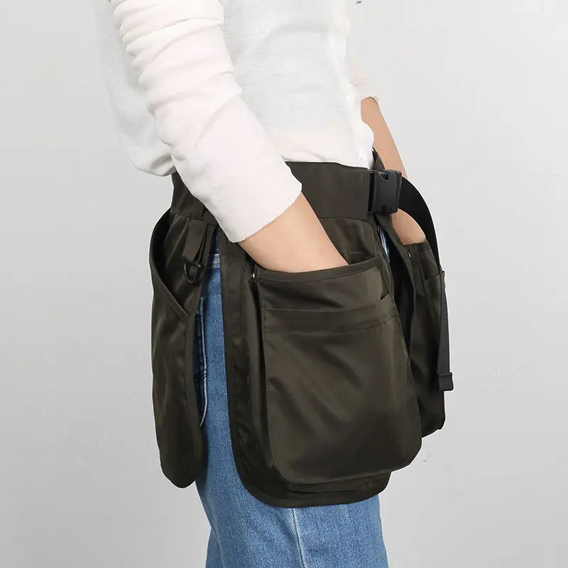 Outdoor Hiking Mountaineering Bag Multifunctional Multi-Pocket Bag Canvas Apron Ins Bag Function Bag Large Capacity Waist Pack