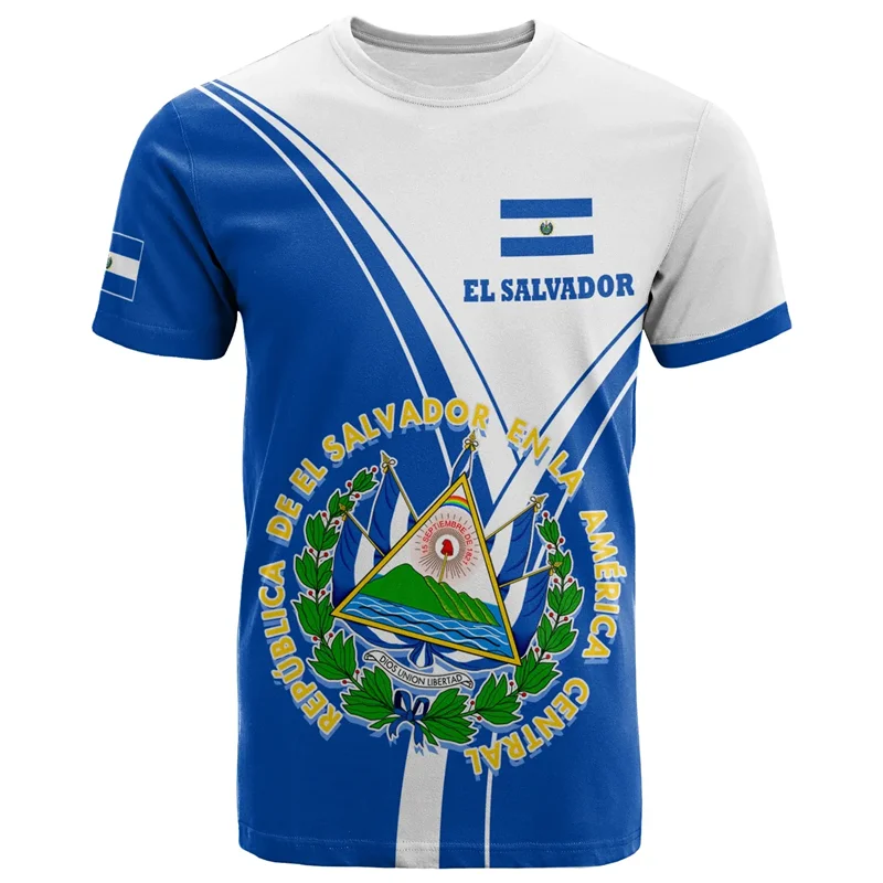 El Salvador Flag 3D Printed T Shirt For Men Outdoor Sports T-shirt Tracksuits Tops Summer Short Sleeves Oversized Tee Shirts
