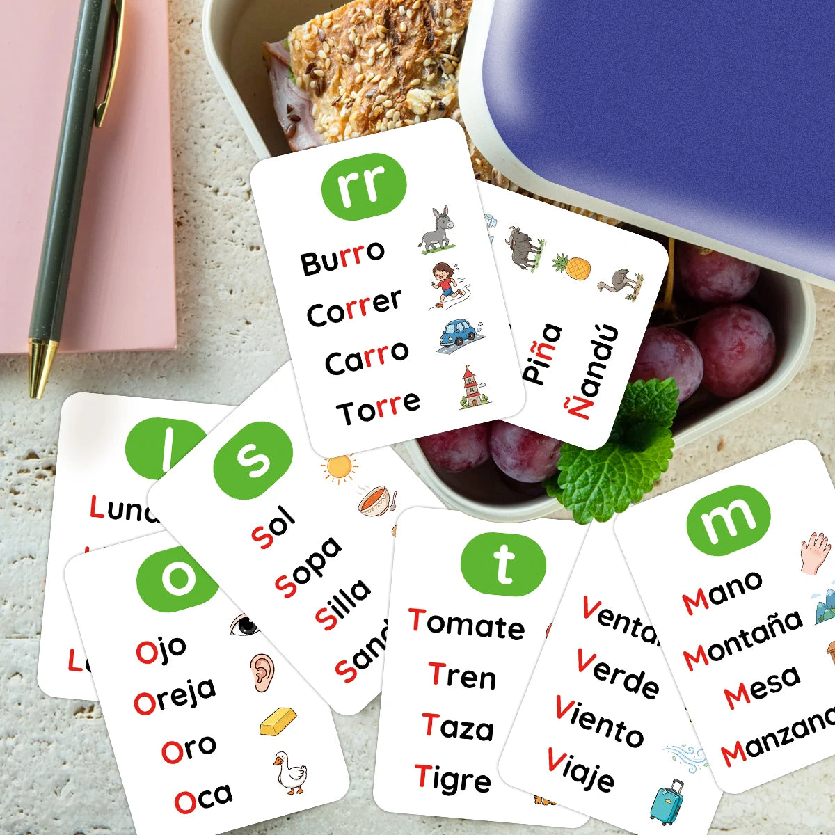 30pcs Spanish Alphabet Phonics Flashcards,Early Learning Spanish Pronunciation Cards,Preschool Homeschool Language Teaching Card