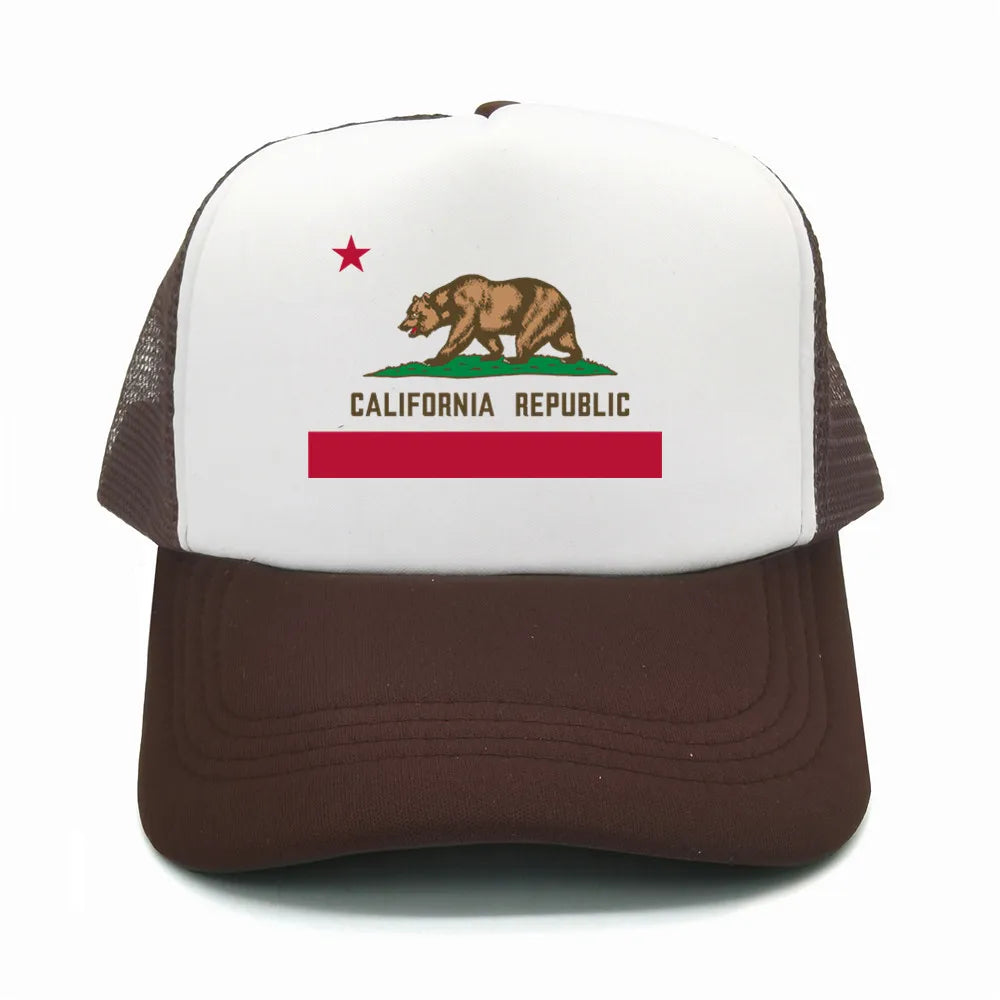 California Cap Men Cool Bear California Flag Trucker Hat Hip Hop Baseball Caps Cool Summer Mesh Dad Caps Gift