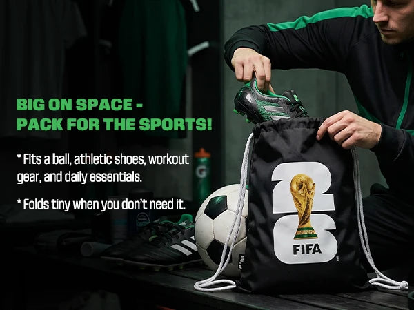FIFA 2026 Official Licensed Waterproof Drawstring Bag,Lightweight Durable Gym Backpack for Sports Training Gym Sack Football Fan