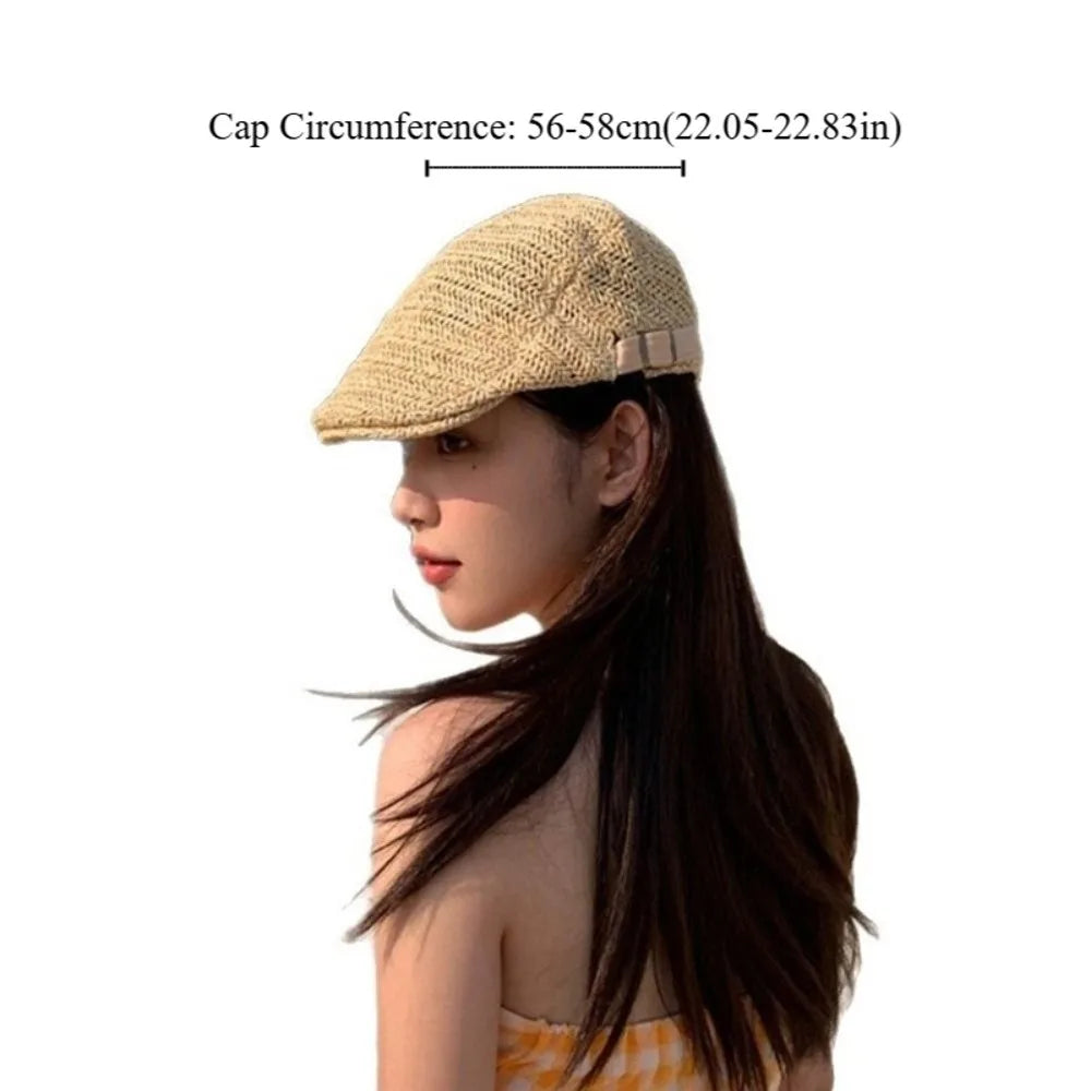 Berets for Men Women Breathable Straw Spring Summer Sun Hat Artist Painter Beret Hat Adjust Flat Cap Unisex Beret Cap
