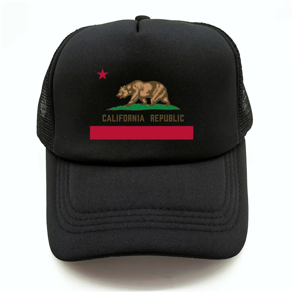 California Cap Men Cool Bear California Flag Trucker Hat Hip Hop Baseball Caps Cool Summer Mesh Dad Caps Gift