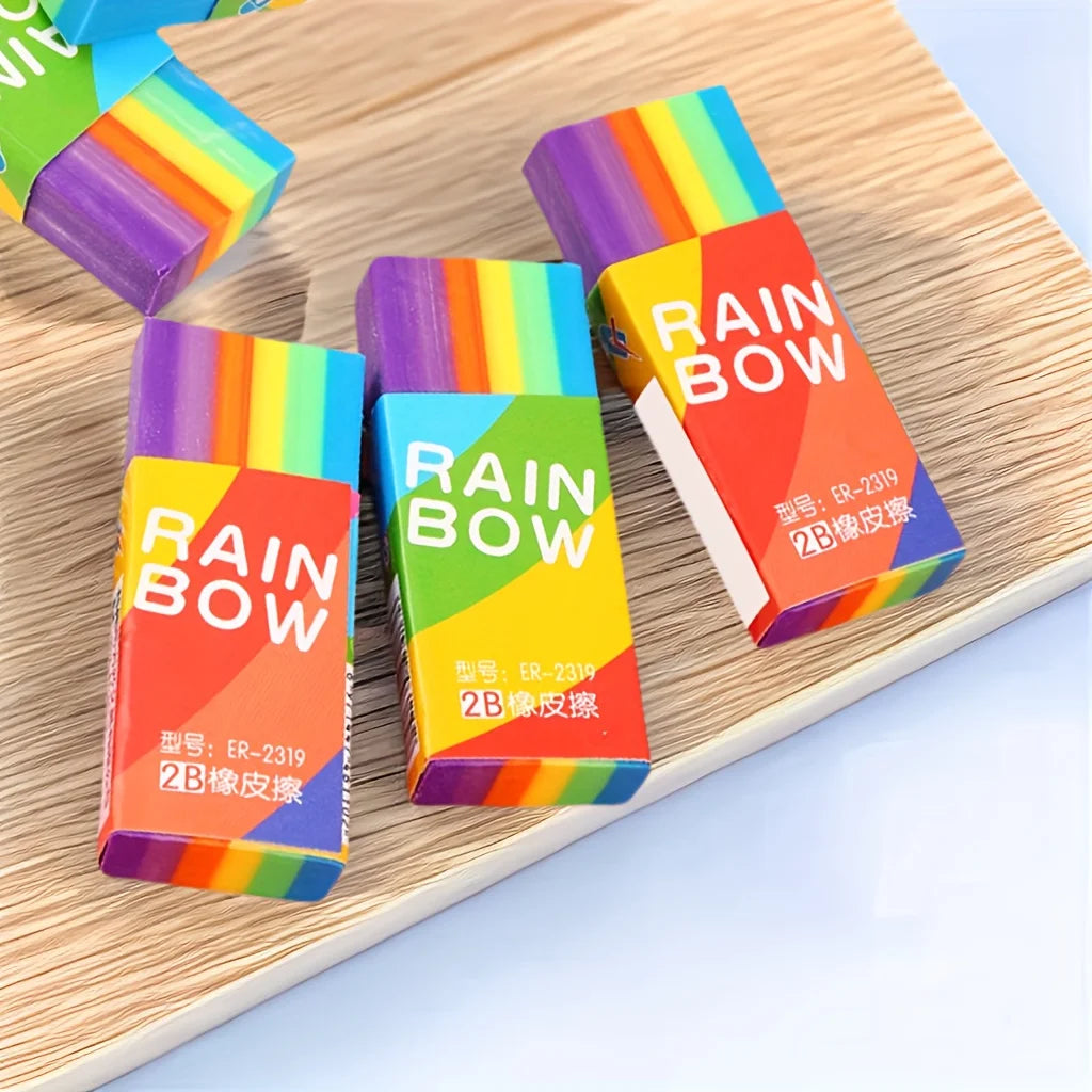 20-Pack Rainbow 2B Pencil Erasers Soft PVC Material Non-Feathered for Writing Drawing - Stationery Office Study Supplies