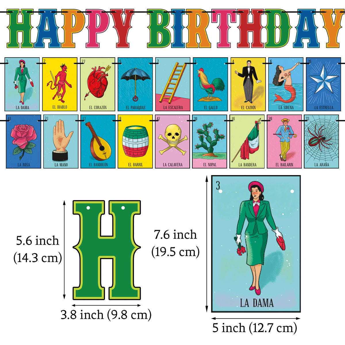 Traditional Colorful Mexican Decoration, Pre-strung Mexican Game Theme Birthday Banner & Cake Cupcake Topper