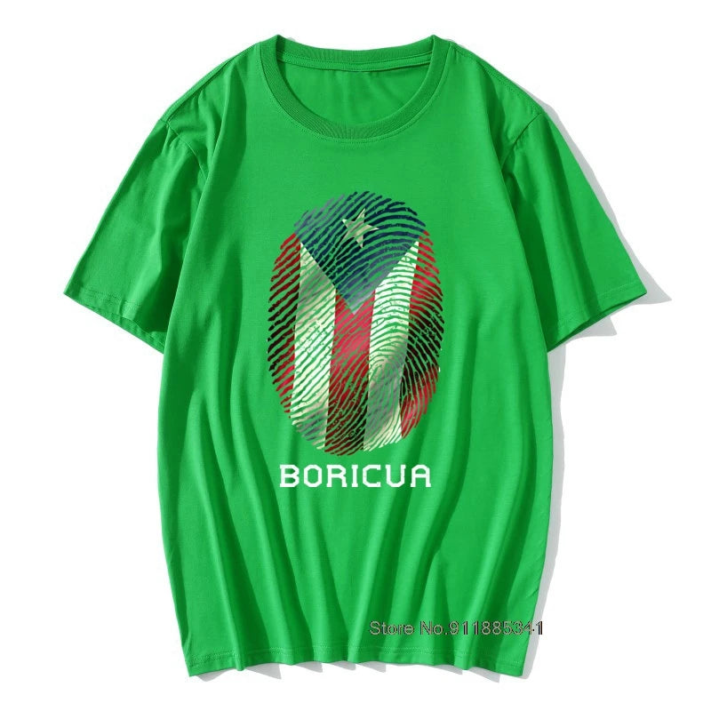 Puerto Rico Gifts T-shirt Men Flag T Shirt Fingerprint Tops Tees Vintage Striped Tshirts Summer 100% Cotton Cute Black Red