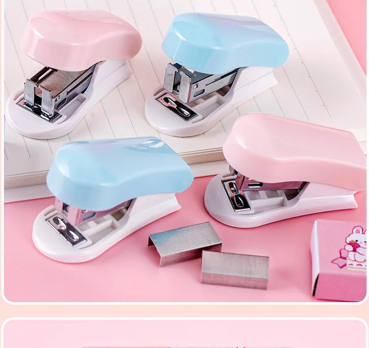 Office School Supplies Mini Small Stapler Student Cartoon Portable Test Paper Binding Machine Multi Functional Kawai Stationery